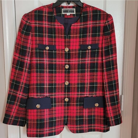 Vintage Plaid/Gold Bottons Blazer 14 - Picture 2 of 9